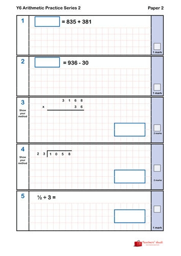 Y6 Arithmetic Practice Series 2 Paper 2 | Teaching Resources