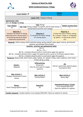 NEW L30: Changes in Energy - Physics Combined Science Trilogy (AQA) – Paper 1 (2016)