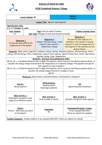 NEW L52 Specific Heat Capacity  - Physics Combined Science Trilogy (AQA) – Paper 1 (2016)