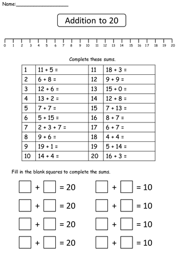 Addition and Subtraction within 20 worksheets