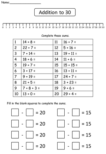 Addition and Subtraction within 30 | Teaching Resources