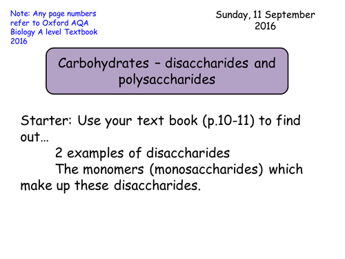 Section 1. Biological molecules. 1.3 Carbohydrates - disaccharides and polysaccharides AQA A level