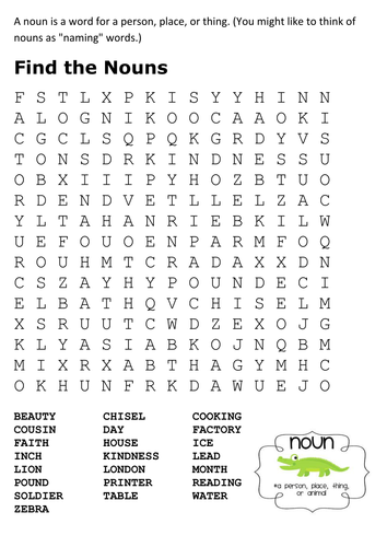 Find the Nouns Word Search
