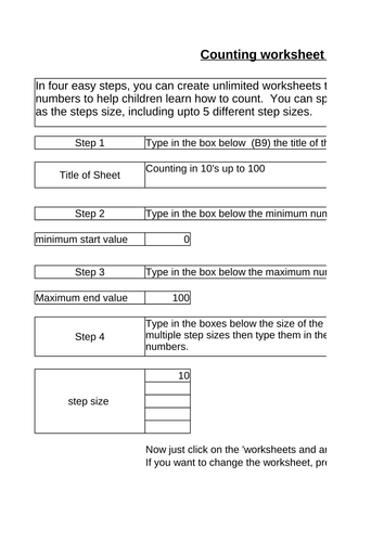 Counting number sequences worksheet generator