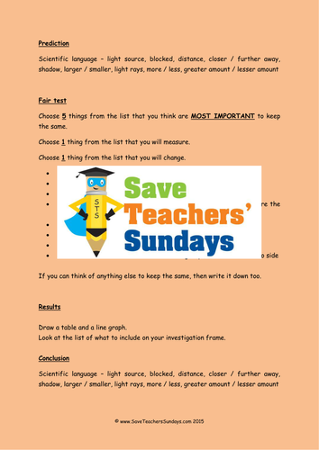 Investigation on Distance of Light Source  KS2 Lesson Plan, Line Graph Frame and Worksheet