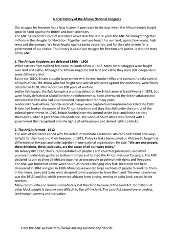 Edexcel South Africa depth study AS/A Level - ANC origins