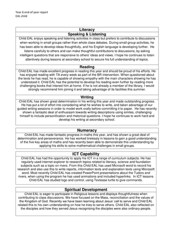 Nursery Eyfs End Of Year Report Examples