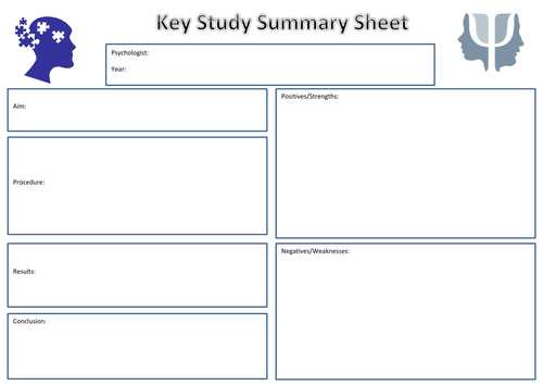 Psychology key study sheet