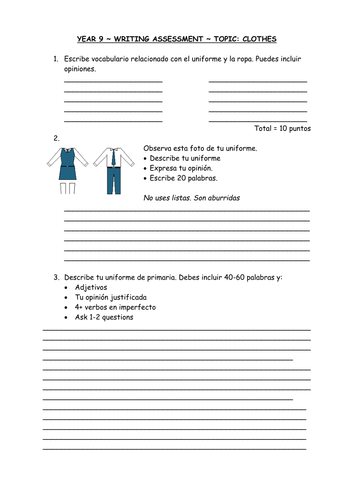 Differentiated YR9 writing exam in line with new GCSE topic: clothes