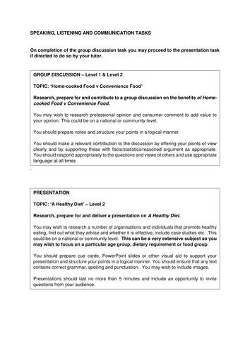 Healthy Eating Speaking & Listening Tasks