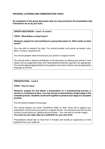 Manufacturing Speaking & Listening Tasks