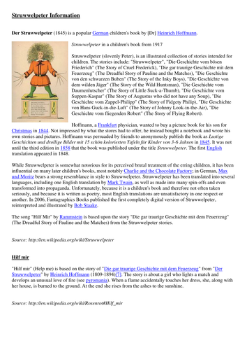 Rammstein Hilf Mir / Struwwelpeter Listening and Reading Tasks