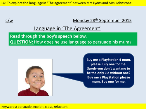 AQA-NEW SPEC- BLOOD BROTHERS-Language in 'the agreement' Act 1