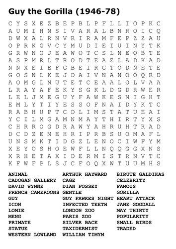 Guy the Gorilla Word Search