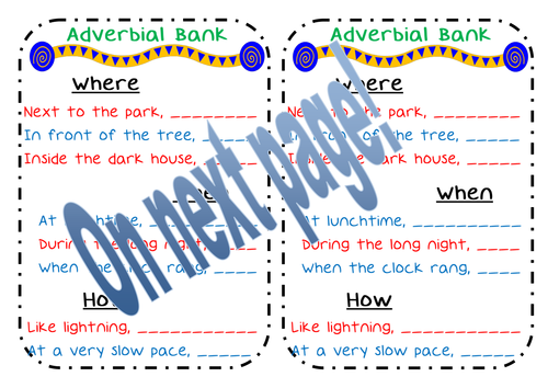 Fronted Adverbial Word Bank / Mat