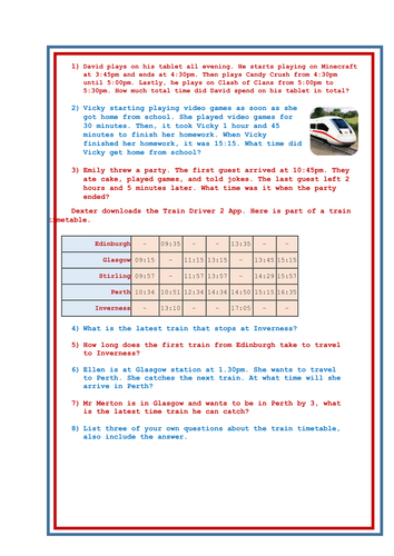 Time Worded Problems KS2 Candy Crush Clash Of Clans Teaching Resources