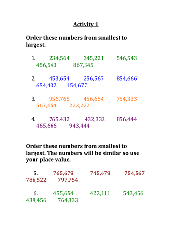 Ordering numbers place value mastery