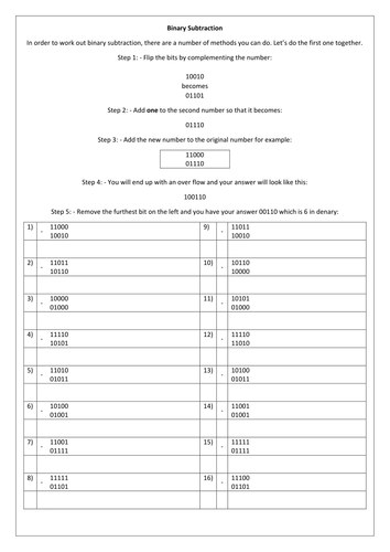 Binary Subtraction - OCR - A-Level