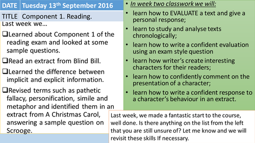 Eduqas English Language Component 1 Lesson.