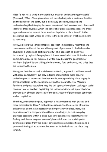 Changing Places AQA A Level: Introduction (2 lessons)