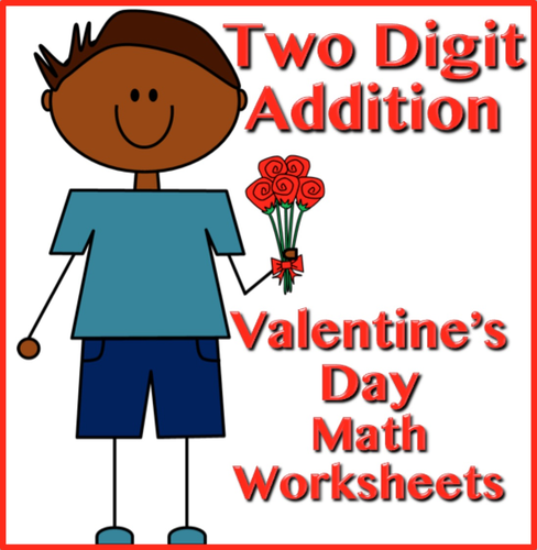 Two Digit Addition - Valentine's Day Themed Worksheets - Horizontal