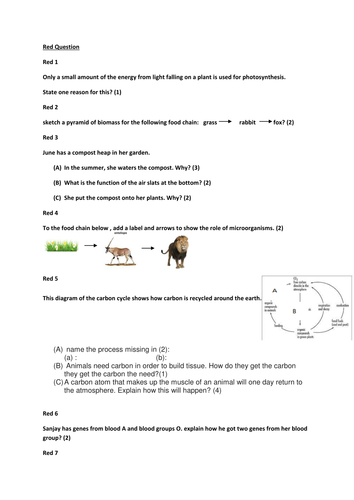 Box lesson for Energy and biomass and variation and reproduction and technology chapter 5 and 6 aqa