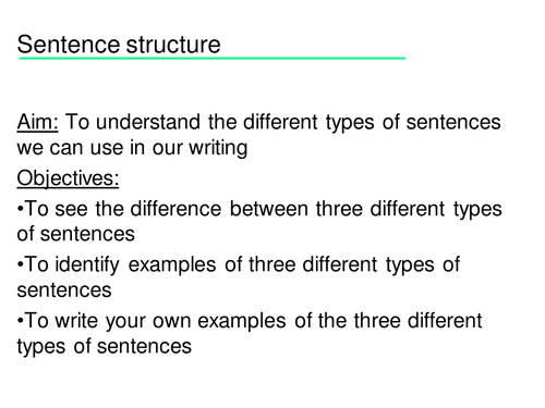 An introduction to simple, compound and complex sentences with