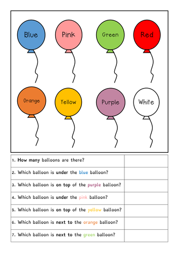 Positional Language - balloons, SEN, autism, S&L