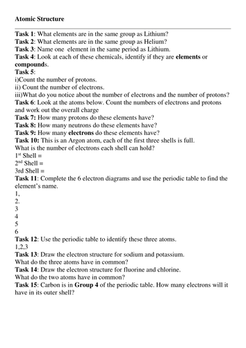 Atomic Structure Independent Learning Task