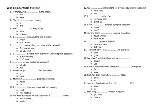 Past and Present Quick Grammar Quiz