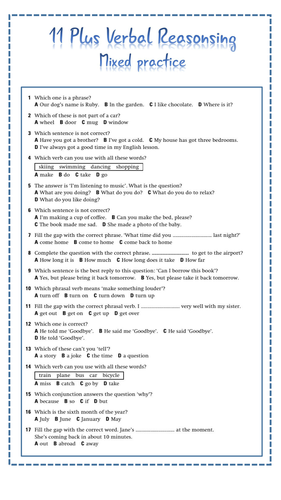 11 plus revision materials verbal reasoning teaching resources