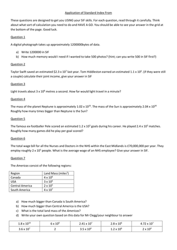 Application of Standard Index Form (Non-Calculator)