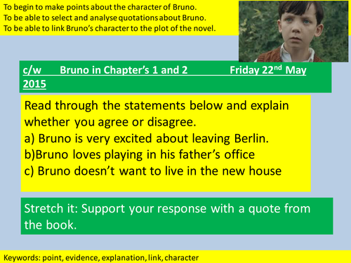 THE BOY IN THE STRIPED PYJAMAS- Character- Bruno in chapter 1 and 2