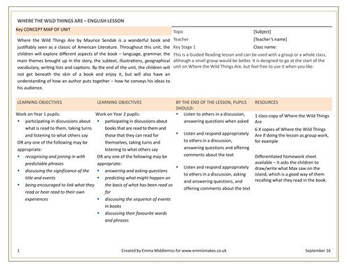 Lesson plans for where the wild things are