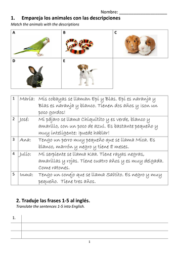 Mira 1_Mod. 3 - Mi Familia_Ud. 2: ¿Tienes animales? Lesson 2 Presentation and Worksheets