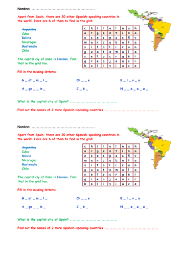 KS3 Spanish homework activity: Spanish-speaking countries