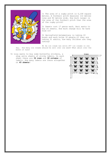 Multiplication Word Problems UKS2 The Simpsons