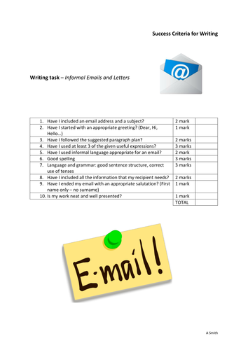 Success criteria for writing an informal email/biography/article