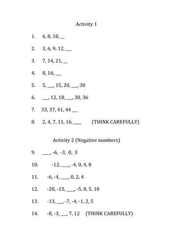 Sequences MASTERY worksheet