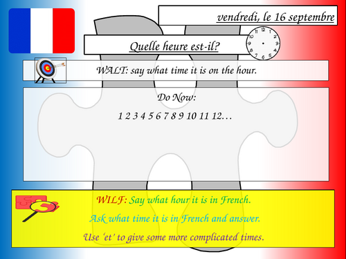 Quelle heure est-il - What time is it? Lesson powerpoint