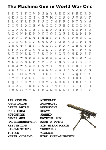 Machine Guns in World War One Word Search