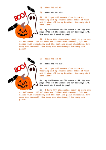 Halloween Fraction of a Number KS2 | Teaching Resources
