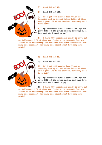 Halloween Fraction of a Number KS2