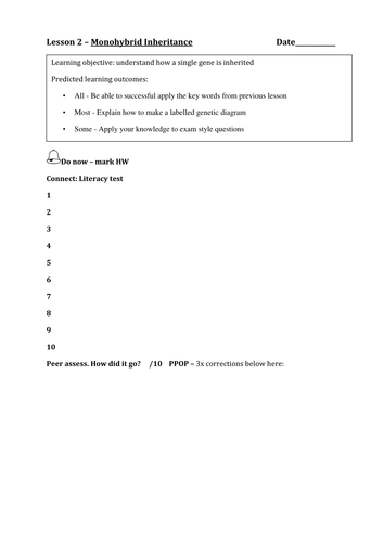 AQA New Specification A-Level Year 2 Chapter 3.1.7 Inherited Change Lesson 2 – Monohybrid Cross