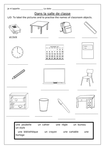 FRENCH - Dans La Salle de Classe - Worksheets