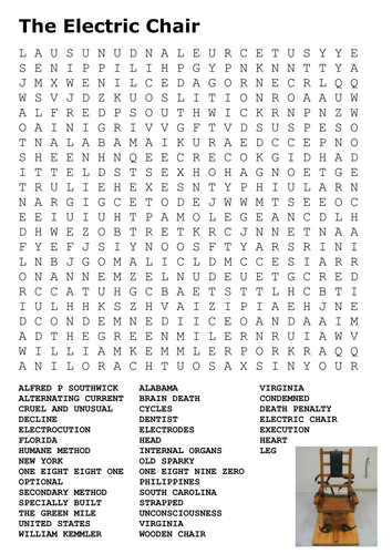 The Electric Chair (Capital Punishment) Word Search