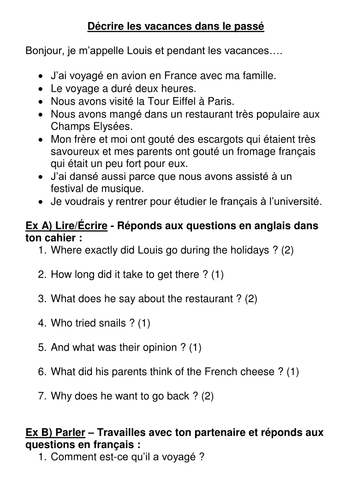 Perfect tense practice on holidays for NEW GCSE