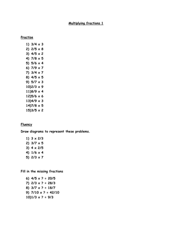 multiplying fractions by whole numbers worksheets year 6