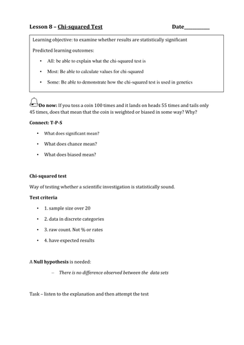 AQA New Specification A-Level Year 2 Chapter 3.1.7 Inherited Change Lesson 8 – Chi Squared
