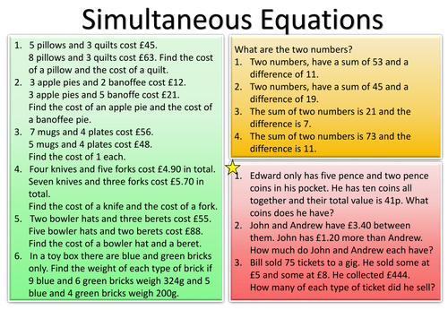 Forming and solving linear simultaneous equations